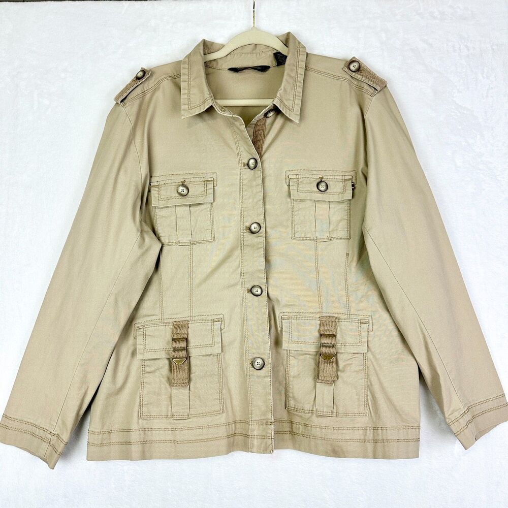 Eddie Bauer Women's Utility Safari Jacket Size XXL Khaki Cotton Stretch